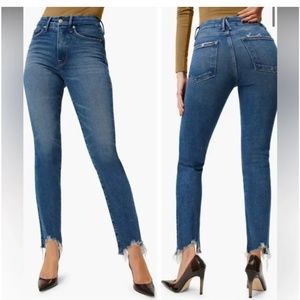 Good American Good Legs High Waist Chew Hem Ankle Cigarette Jeans 10/30 BLUE842